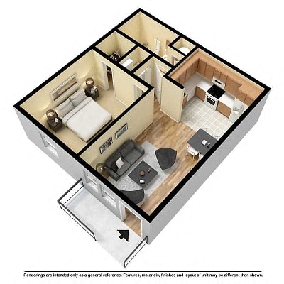 Floor plan for 1 bed, 1 bath, 700 sqft
